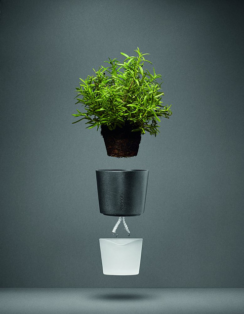 Горшок для растений с функцией самополива Flowerpot, фарфоровый, серый с логотипом в Ставрополе заказать по выгодной цене в кибермаркете AvroraStore