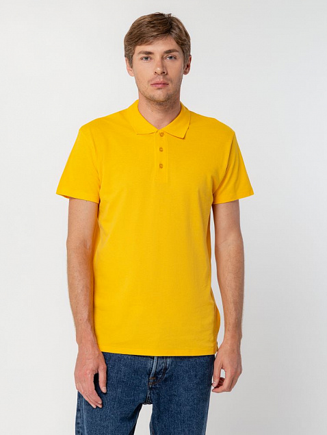 Рубашка поло мужская SUMMER 170, желтая с логотипом в Ставрополе заказать по выгодной цене в кибермаркете AvroraStore