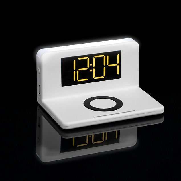 Часы настольные с беспроводным зарядным устройством Pitstop, белые с логотипом в Ставрополе заказать по выгодной цене в кибермаркете AvroraStore