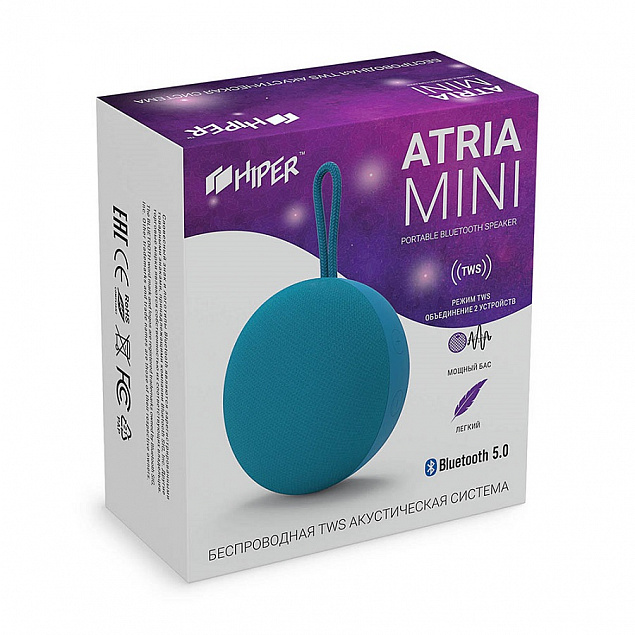 Колонка беспроводная ATRIA MINI TWS, цвет голубой  с логотипом в Ставрополе заказать по выгодной цене в кибермаркете AvroraStore