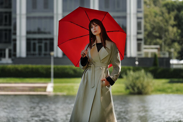 Зонт складной Monsoon, красный с логотипом в Ставрополе заказать по выгодной цене в кибермаркете AvroraStore