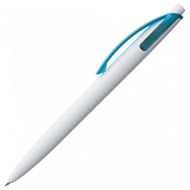 Ручка шариковая Bento, белая с голубым с логотипом в Ставрополе заказать по выгодной цене в кибермаркете AvroraStore