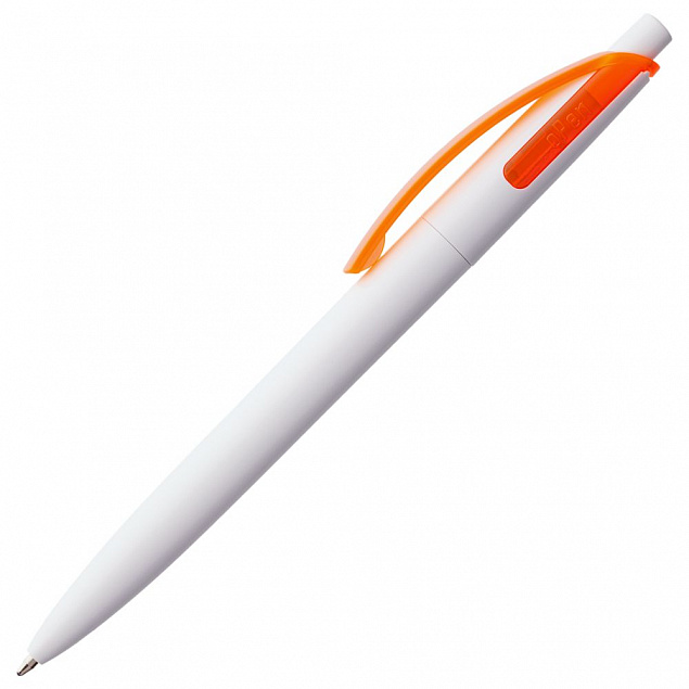 Ручка шариковая Bento, белая с оранжевым с логотипом в Ставрополе заказать по выгодной цене в кибермаркете AvroraStore