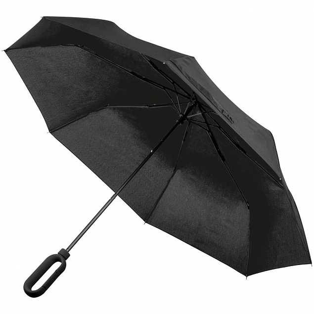 Зонт складной Hoopy с ручкой-карабином, черный с логотипом в Ставрополе заказать по выгодной цене в кибермаркете AvroraStore