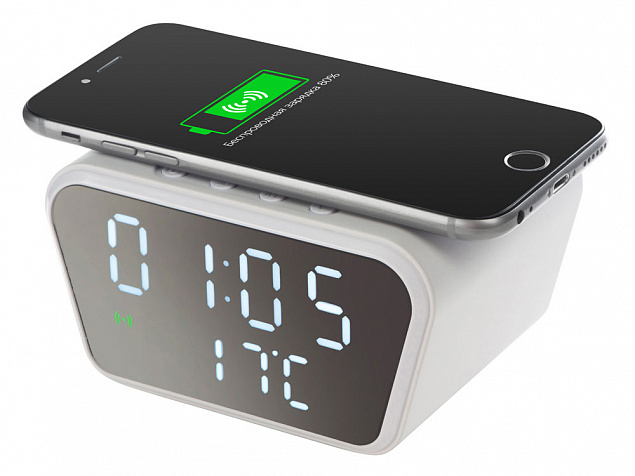 Настольные часы с функцией беспроводной зарядки «Wake», 10 Вт с логотипом в Ставрополе заказать по выгодной цене в кибермаркете AvroraStore