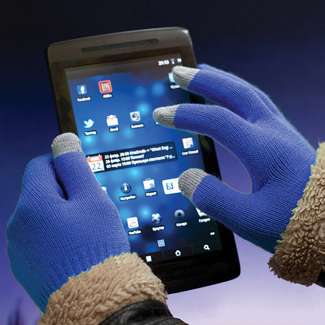 Перчатки мужские для работы с сенсорными экранами, синие с логотипом в Ставрополе заказать по выгодной цене в кибермаркете AvroraStore
