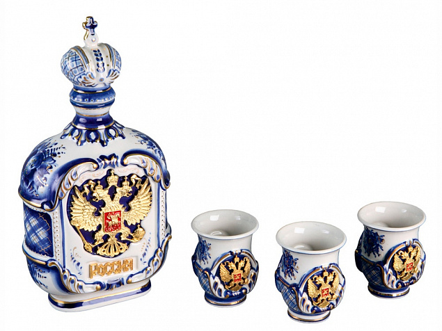 Набор «Россия»: штоф для водки с тремя стопками с логотипом в Ставрополе заказать по выгодной цене в кибермаркете AvroraStore