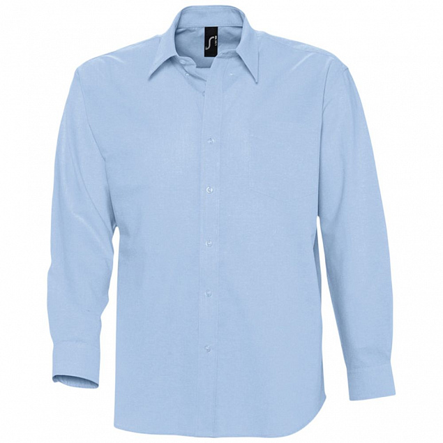 Рубашка мужская с длинным рукавом BOSTON, голубая с логотипом в Ставрополе заказать по выгодной цене в кибермаркете AvroraStore