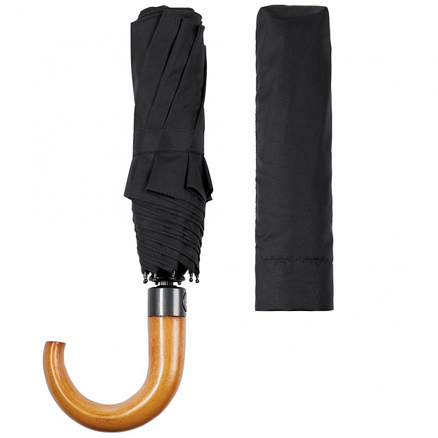 Складной зонт Unit Classic, черный с логотипом в Ставрополе заказать по выгодной цене в кибермаркете AvroraStore