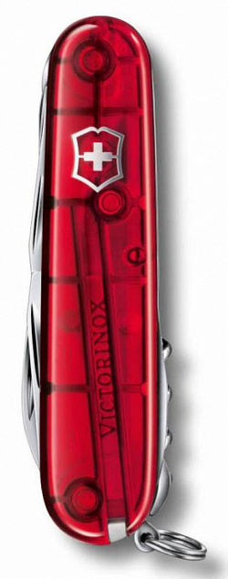 Офицерский нож Huntsman 91, прозрачный красный с логотипом в Ставрополе заказать по выгодной цене в кибермаркете AvroraStore